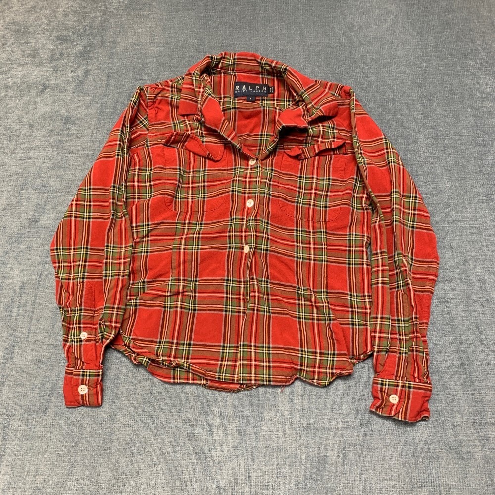 Ralph Lauren Flannel Shirt Womens 4 Red Green Plaid Everyday Wear Button Up